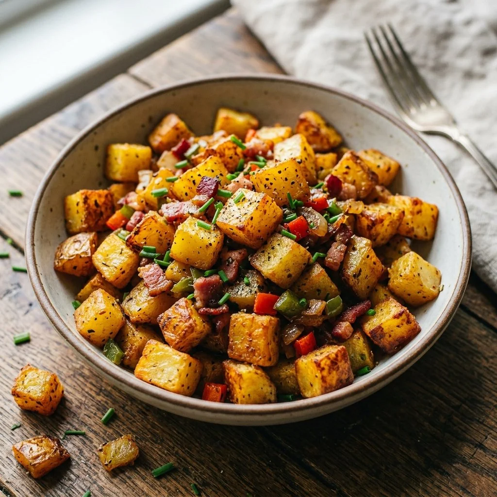Crispy air fryer breakfast potatoes served in a bowl