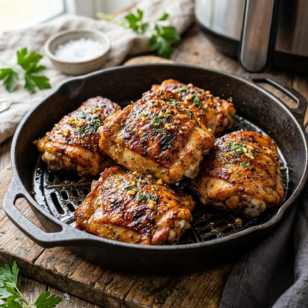 Crispy air fryer chicken served with vegetables on a plate