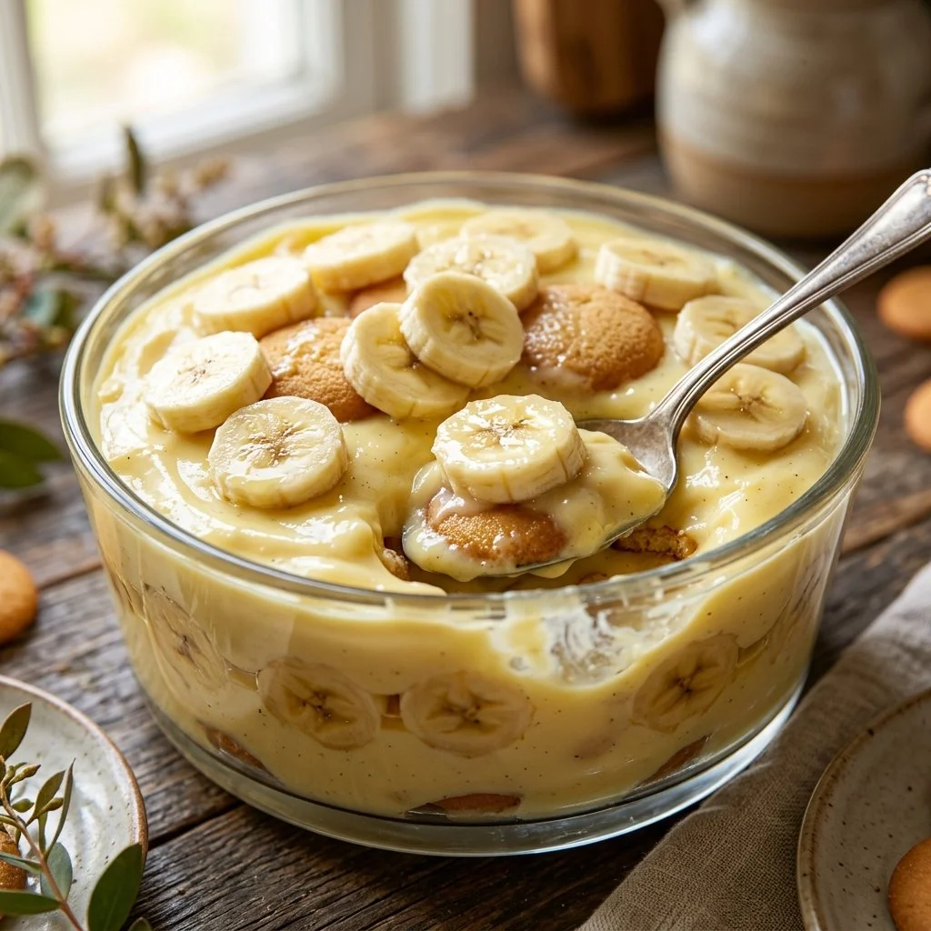 Delicious banana pudding with layers of bananas and creamy vanilla custard