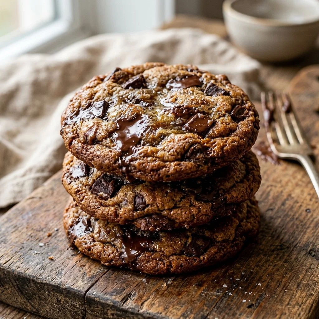 Delicious brown butter chocolate chip cookies fresh out of the oven.