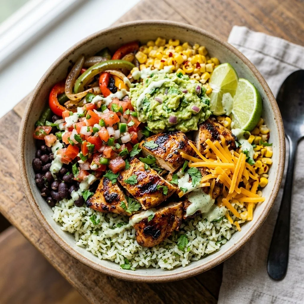 Delicious Chicken Burrito Bowl with fresh ingredients and vibrant toppings