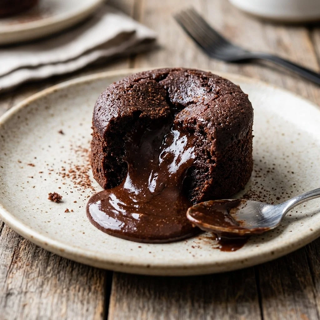Delicious Chocolate Lava Cake with a gooey chocolate center served on a plate.