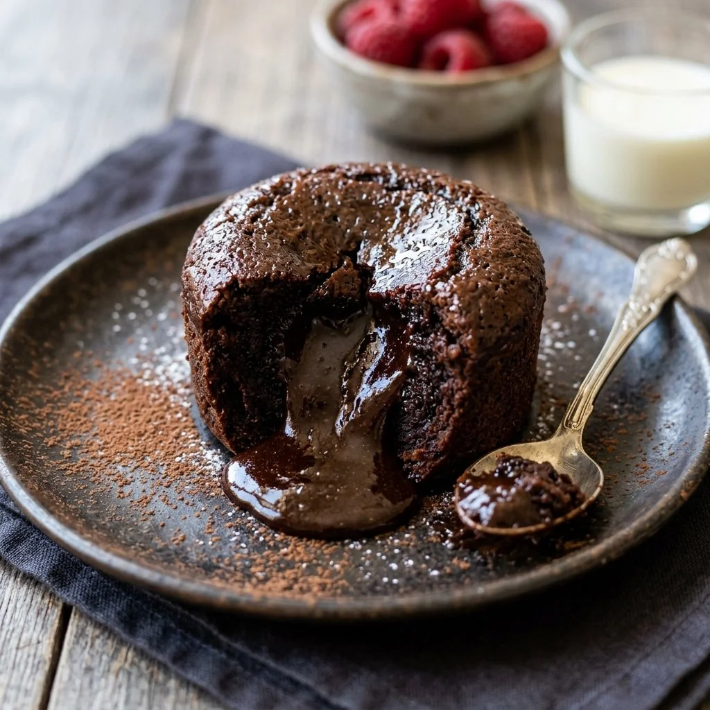Decadent Chocolate Lava Cake with molten chocolate center served on a plate