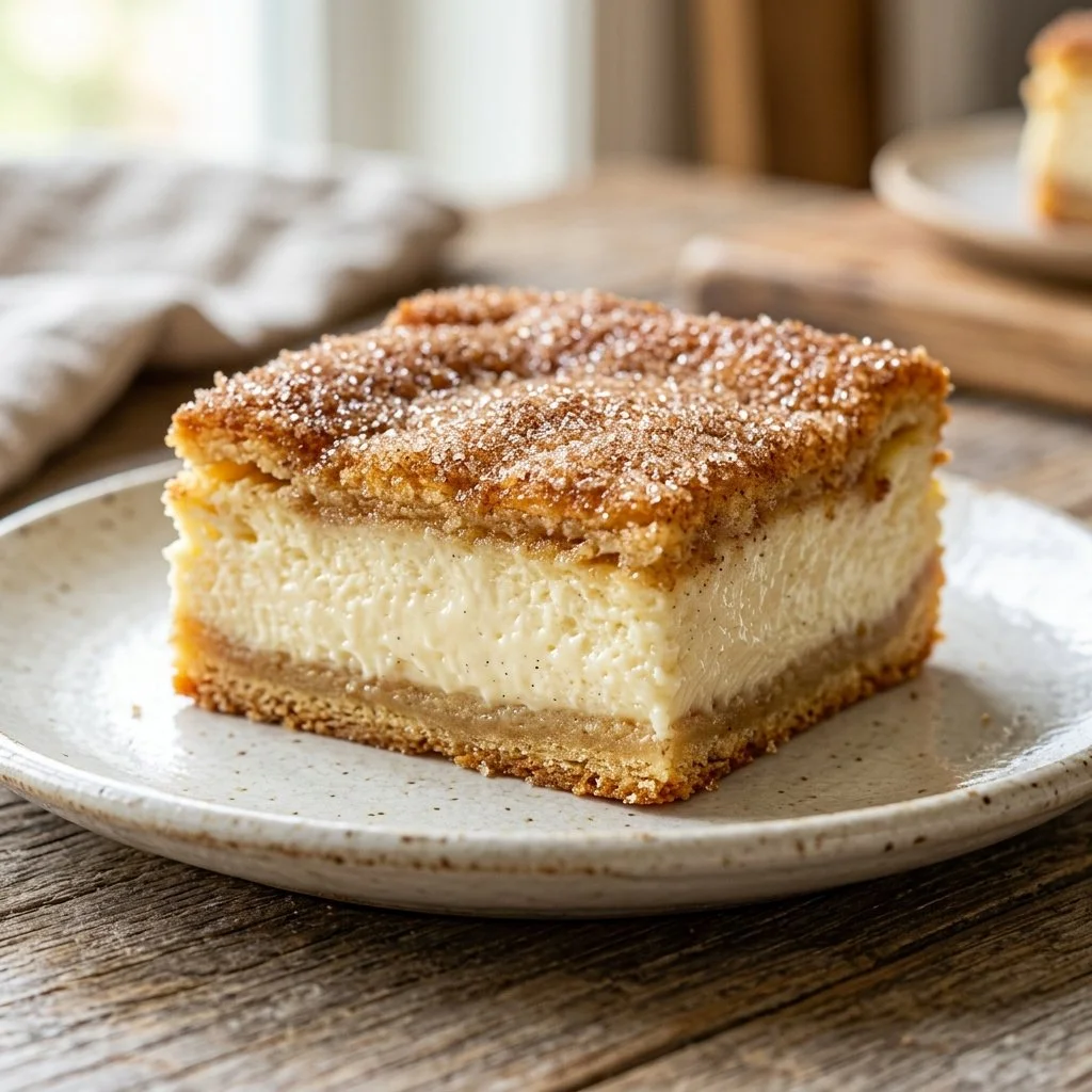 Churro Cheesecake Bars with cinnamon sugar topping and creamy filling