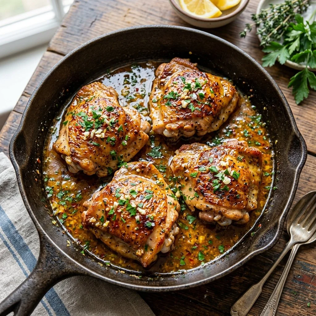 Delicious Cowboy Butter Chicken dish garnished with herbs and spices.