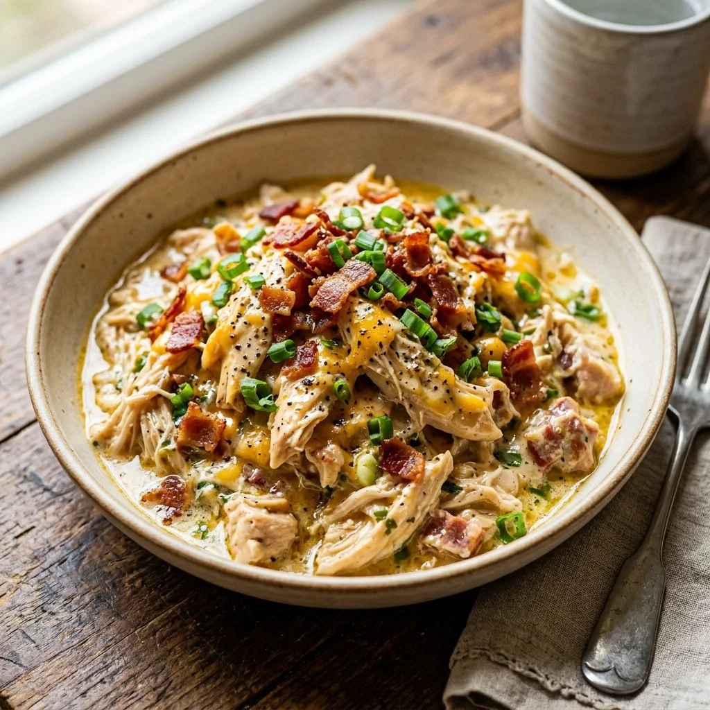 Delicious Crack Chicken served with herbs and spices in a creamy sauce