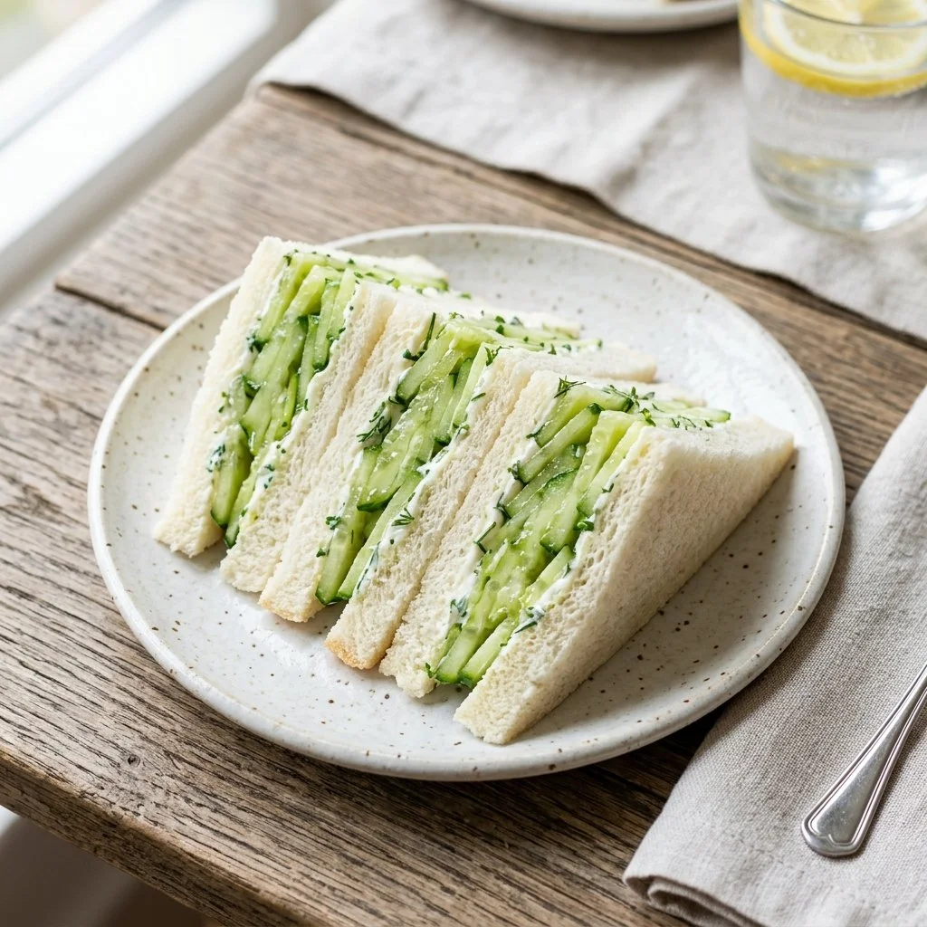 Delicious cucumber sandwiches on a platter ready for serving