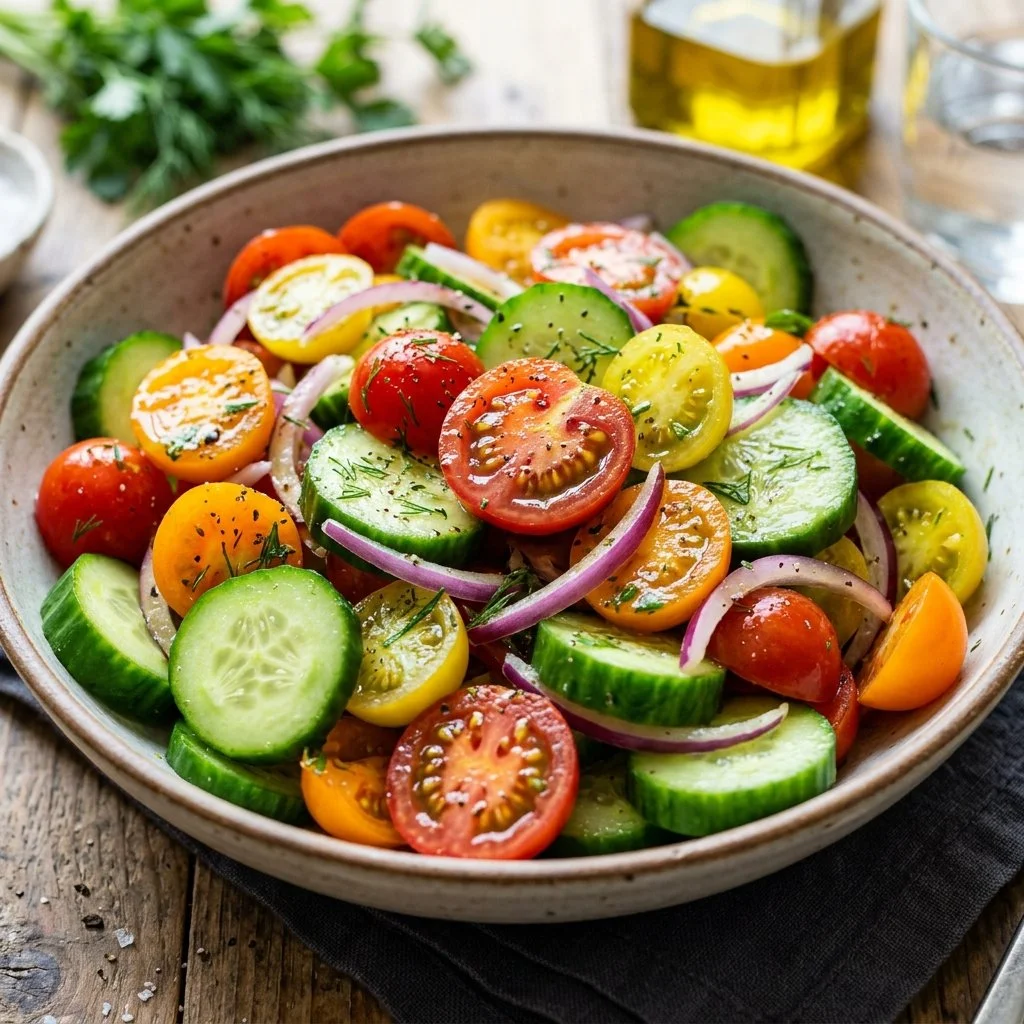 Fresh Cucumber Tomato Salad with vibrant vegetables and herbs