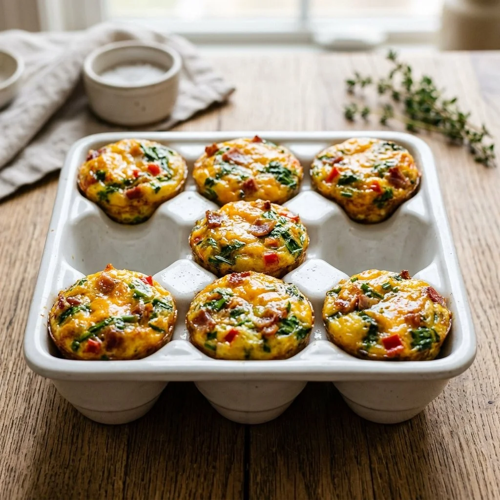 Delicious homemade egg bites with colorful vegetables and cheese