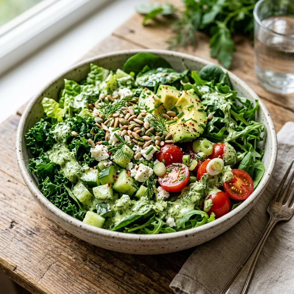 Delicious Green Goddess Salad with fresh greens and creamy dressing