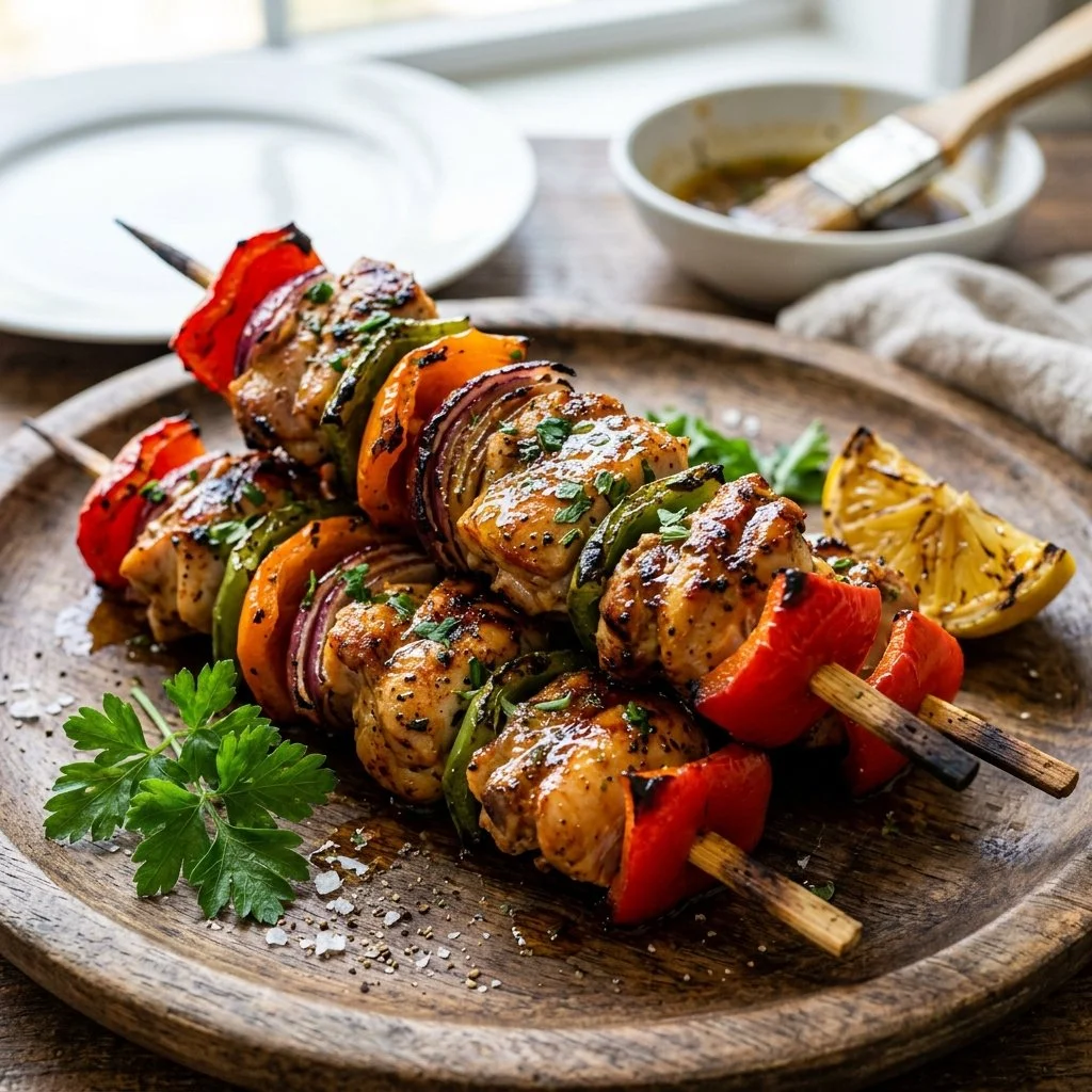Delicious grilled chicken skewers ready to serve at a summer barbecue