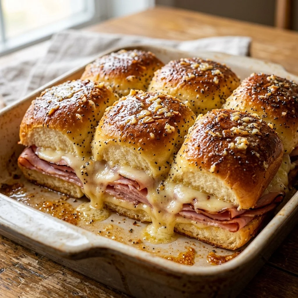 Homemade Ham and Cheese Sliders served on a platter