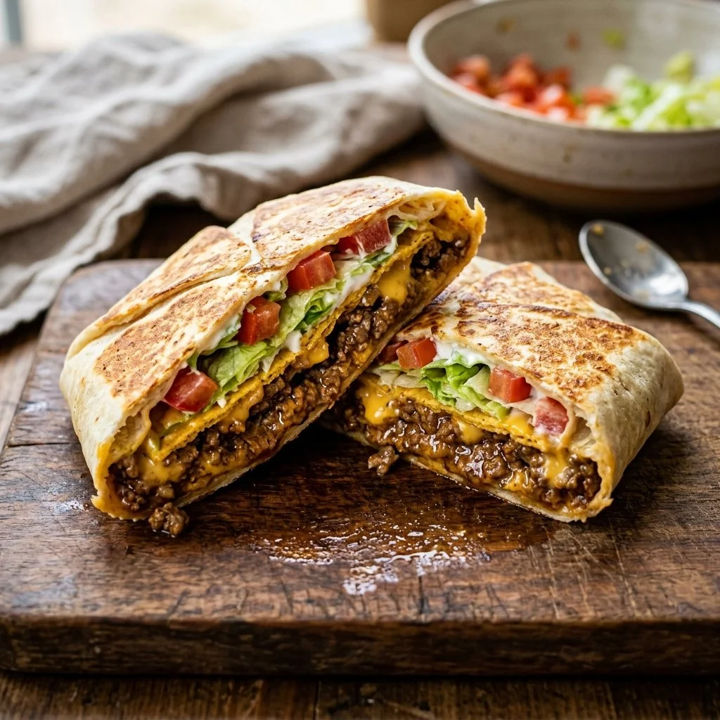 Homemade Crunchwrap Supreme with layers of delicious ingredients