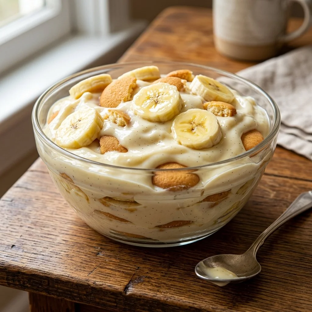 Magnolia Bakery's delicious banana pudding in a serving dish