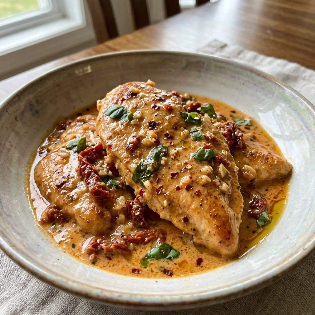 Delicious Marry Me Chicken served with herbs and creamy sauce