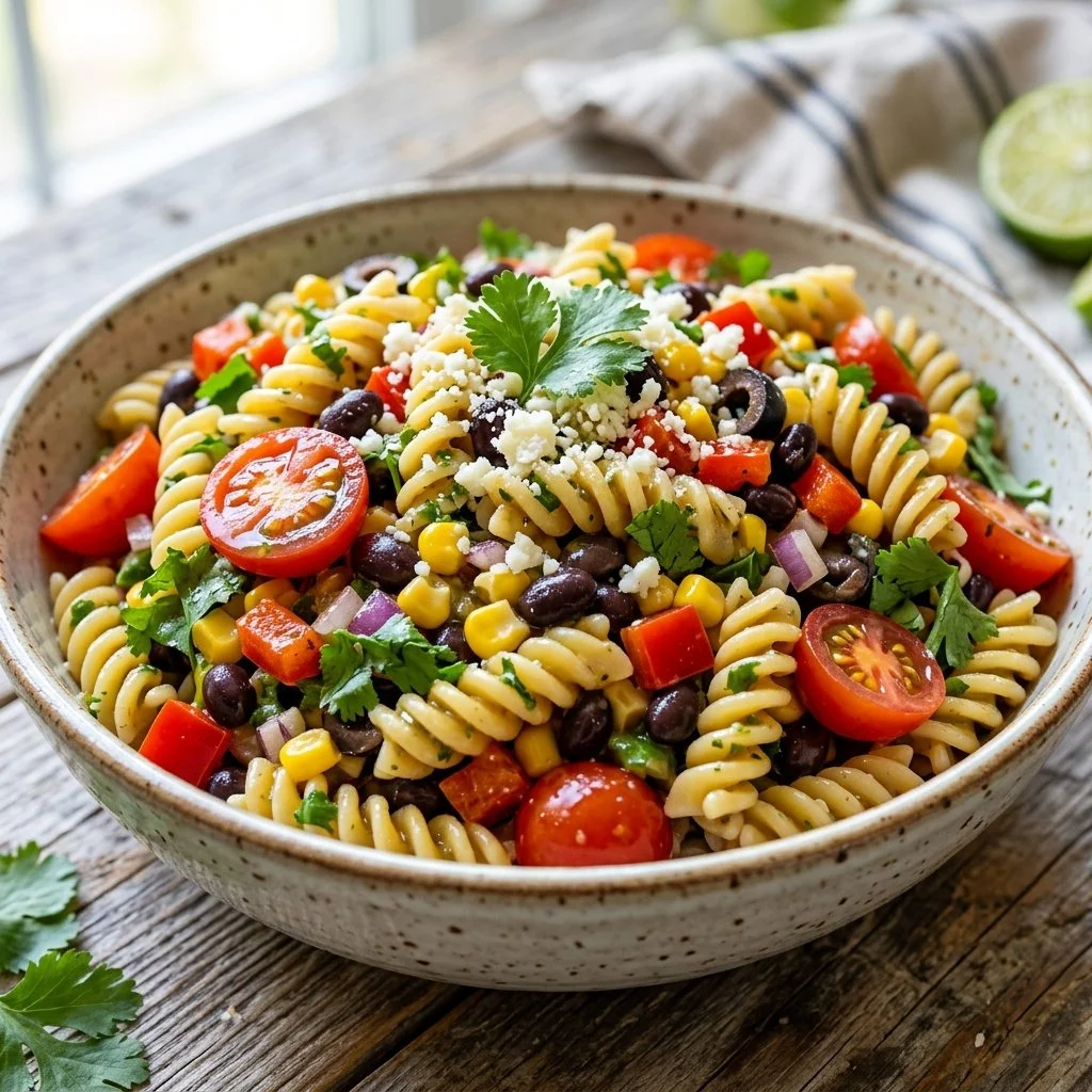 Delicious Mexican Pasta Salad with fresh vegetables and a flavorful dressing