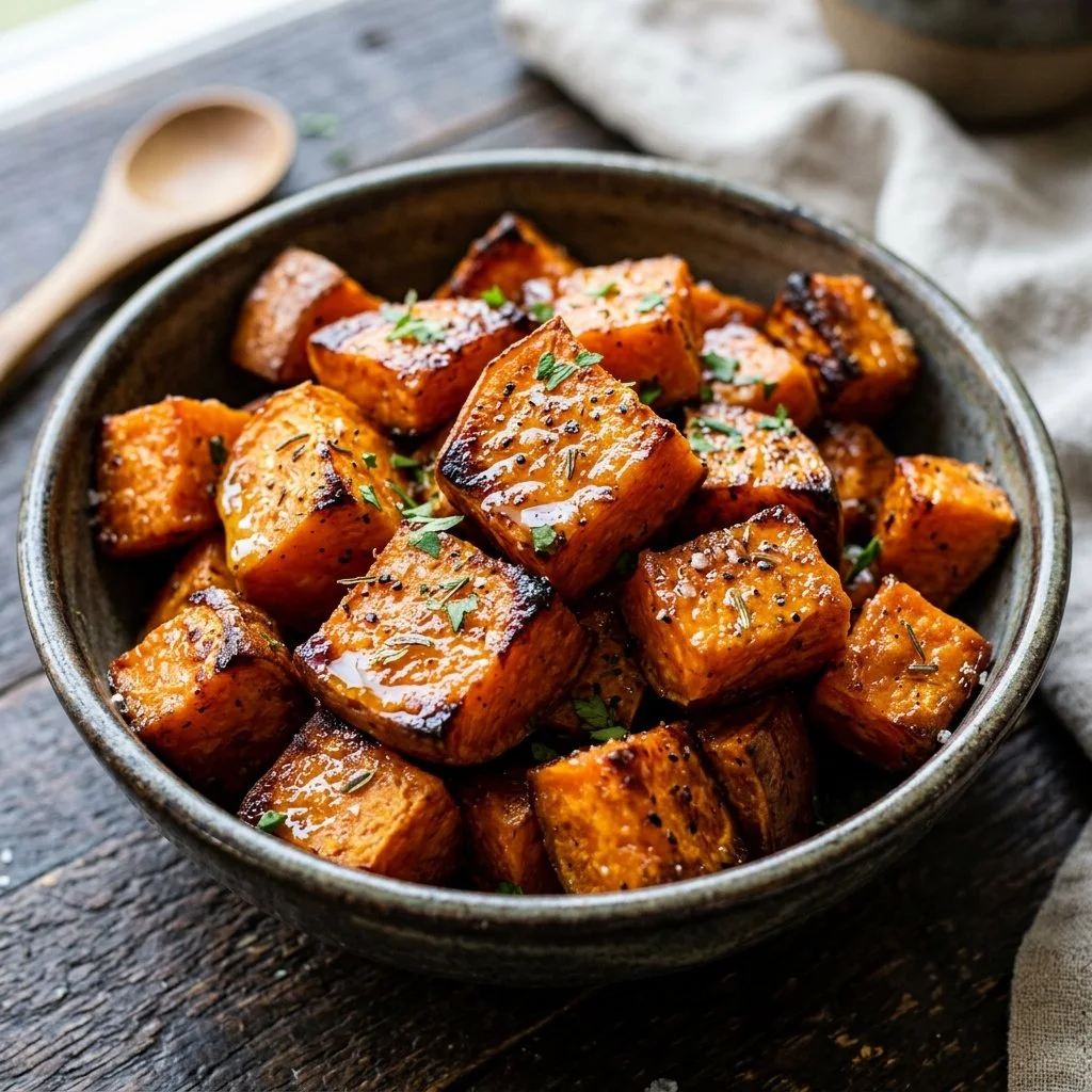 Delicious roasted sweet potatoes served in a bowl