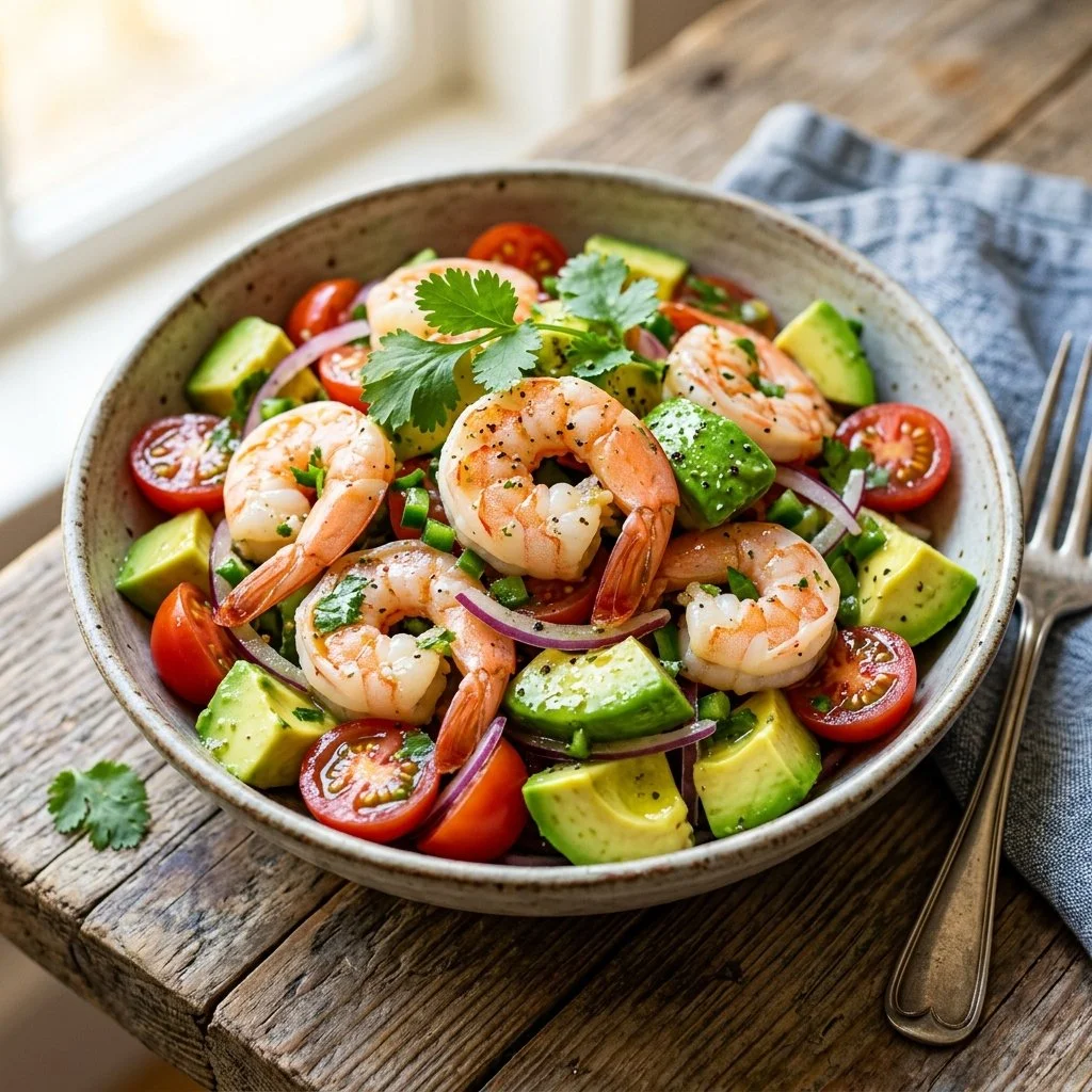 Fresh Shrimp Avocado Salad with vibrant ingredients on a plate