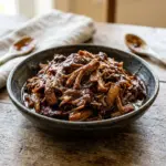 Delicious slow cooker pulled pork served in a bun with coleslaw