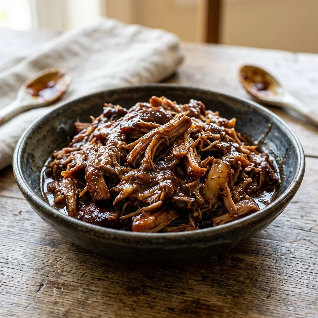 Delicious slow cooker pulled pork served in a bun with coleslaw