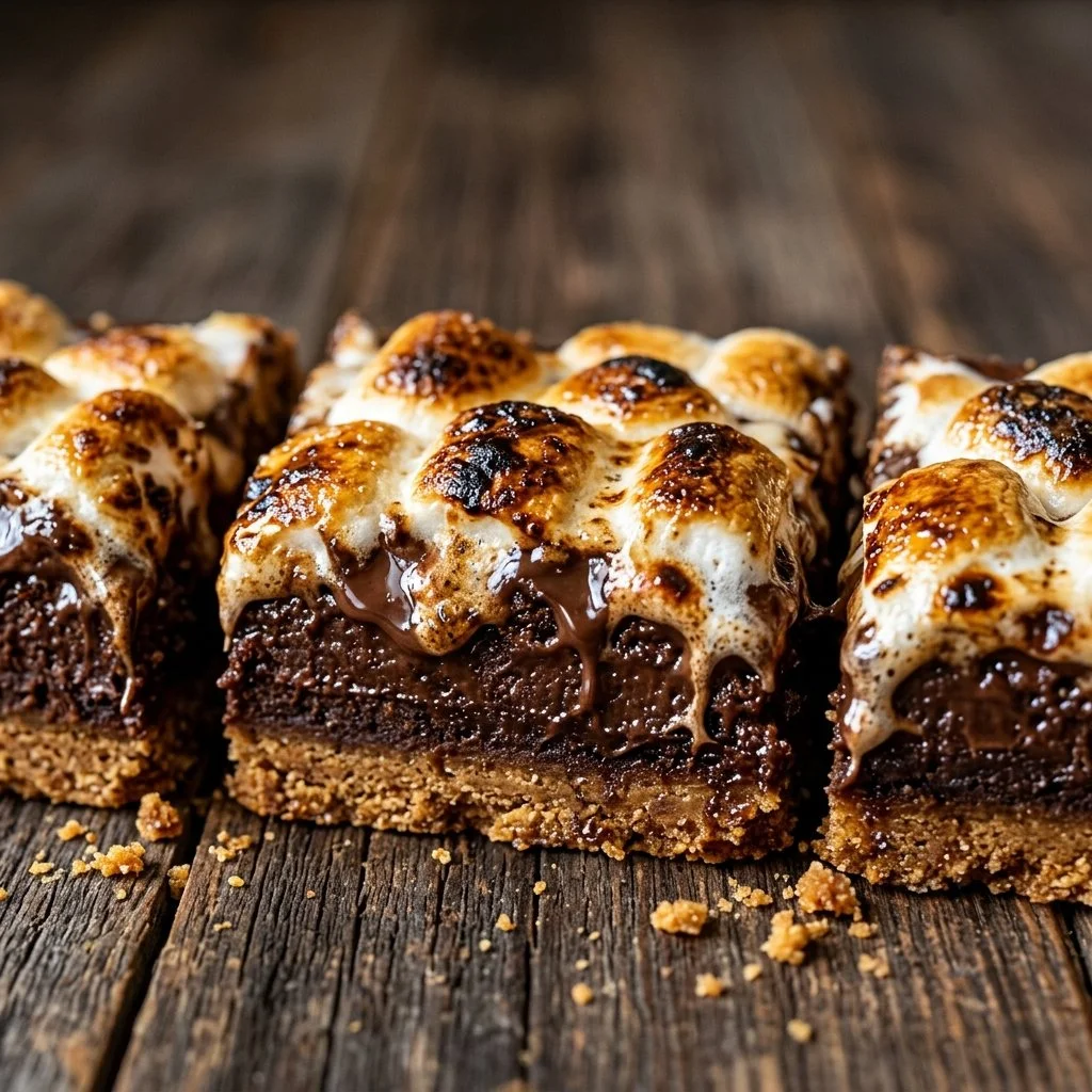 Delicious S'mores Bars with chocolate and marshmallows on a graham cracker base.