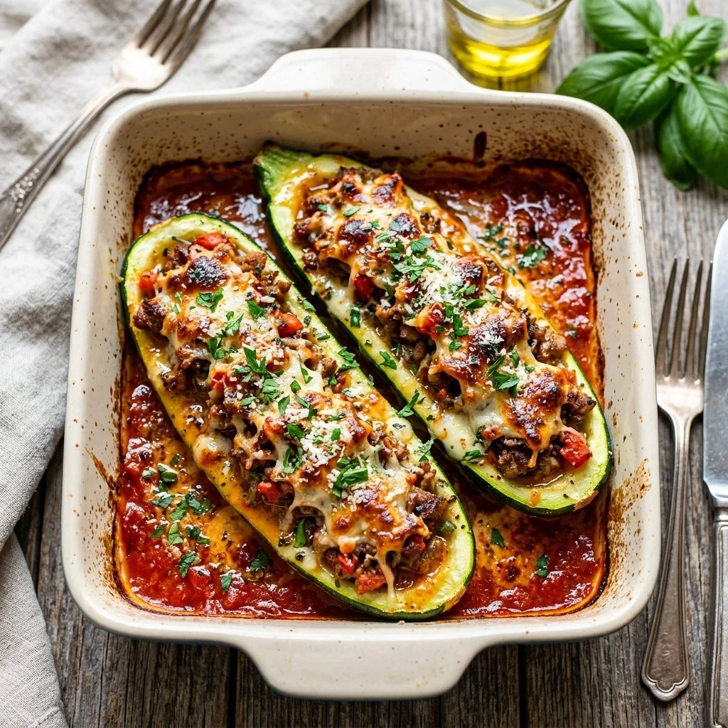 Delicious stuffed zucchini boats filled with savory ingredients