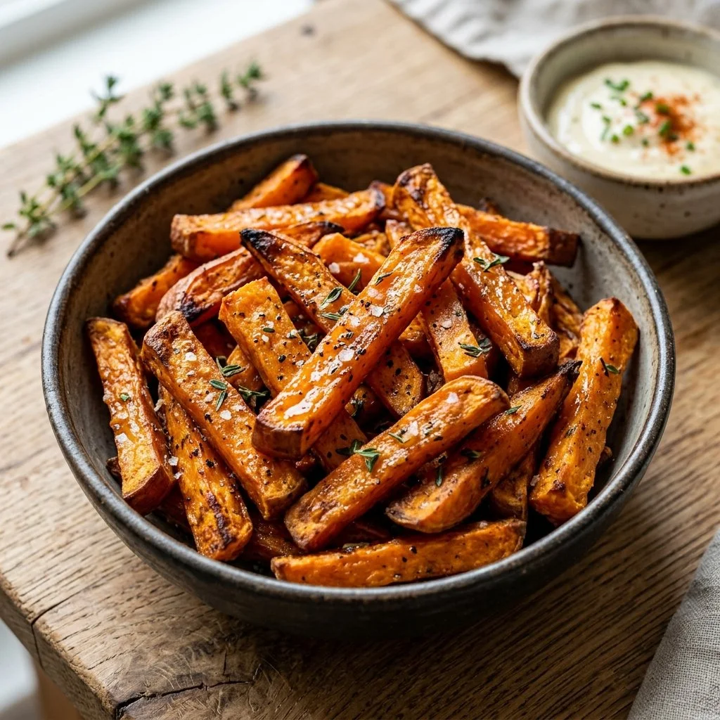 Delicious crispy sweet potato fries served in a bowl
