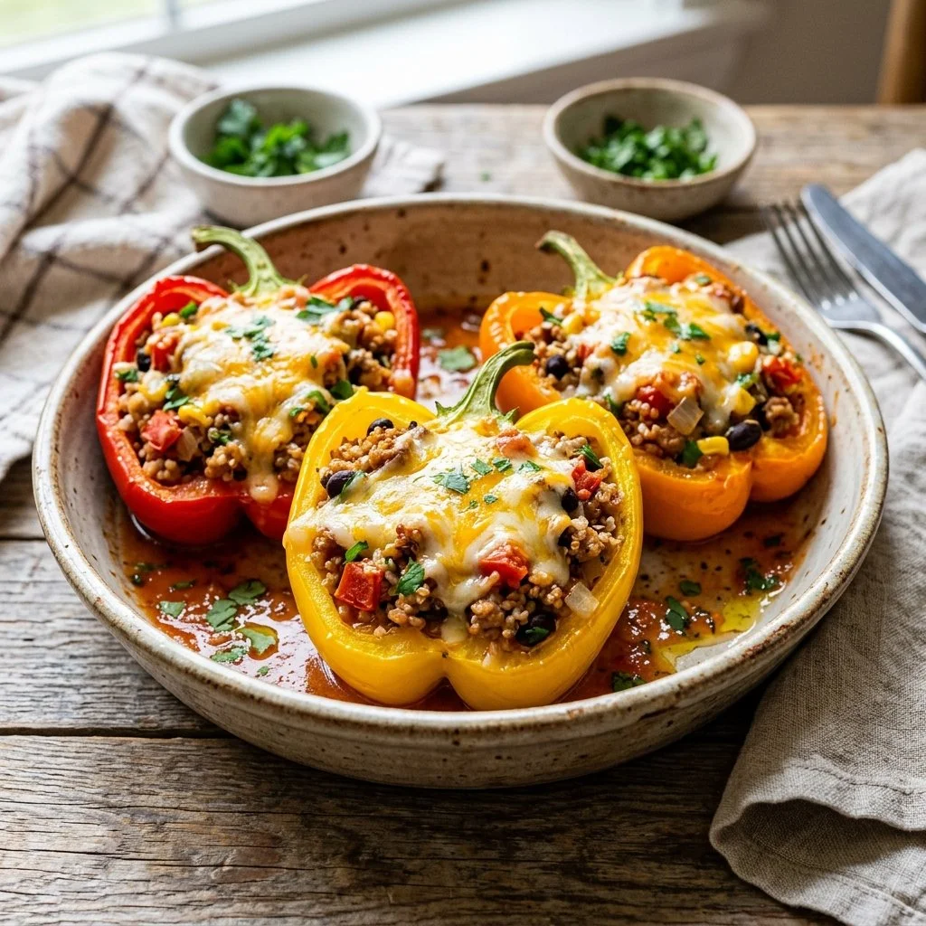 Delicious Turkey Stuffed Peppers on a plate ready to serve