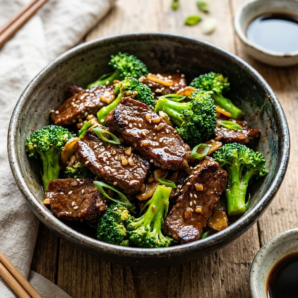 Delicious Beef and Broccoli dish served with steamed rice