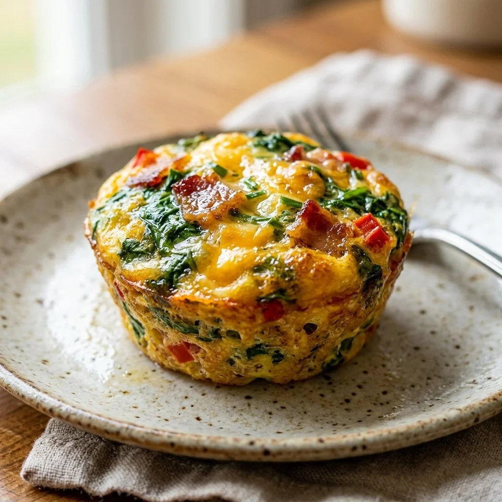 Delicious egg muffins arranged on a plate, perfect for breakfast or meal prep.