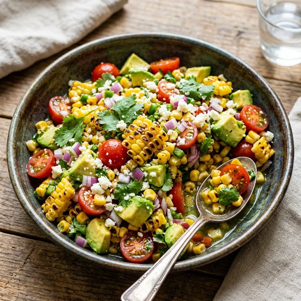 Delicious Grilled Corn Salad with fresh vegetables and herbs