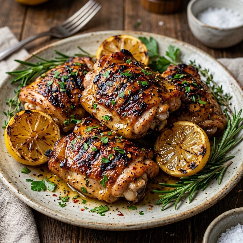 Delicious grilled lemon chicken served with fresh herbs