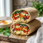 Hummus veggie wrap with fresh vegetables and spices