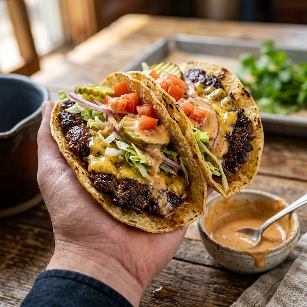 Delicious Smash Burger Tacos served with fresh ingredients