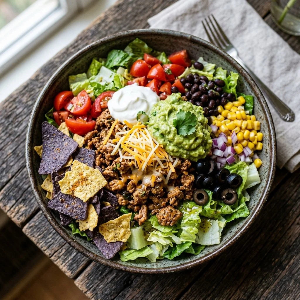 Delicious Turkey Taco Salad with fresh ingredients in a bowl